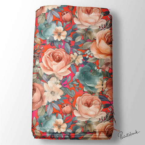 Vintage Rose Floral Digital Printed Fabric Material Wholesale Price