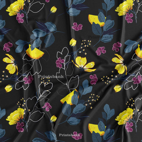 Black Yellow Floral Digital Printed Fabric Online Store