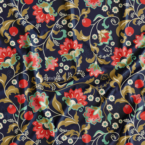 Navy Blue Floral Jaal Digital Printed Fabric For Kurti Manufacturer In India