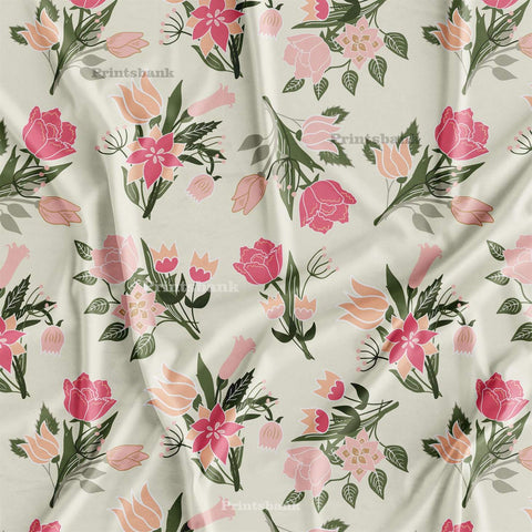 Bunch Floral Digital Printed Fabric Material For Ladies Garment Online