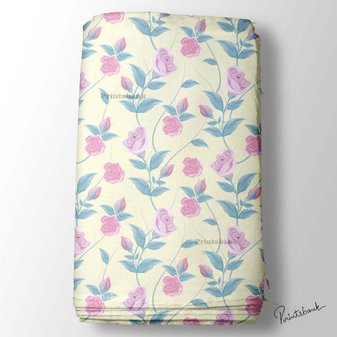 Pink Rose Yellow Floral Digital Printed Fabric For Boutique Material