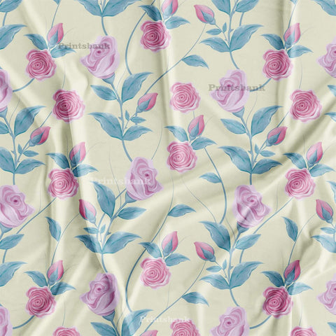 Pink Rose Yellow Floral Digital Printed Fabric For Boutique Material