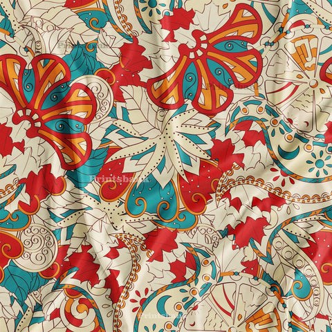 Multi Colour Zara Printed Fabric For Boutique Designer Dresses Online