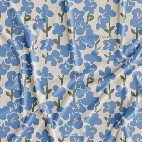 White Blue Digital Printed Fabric Online India