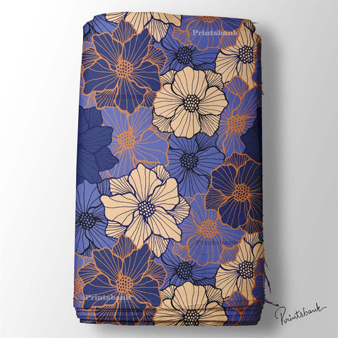 Blue Shaded Big Floral Printed Fabric Wholesale Online India