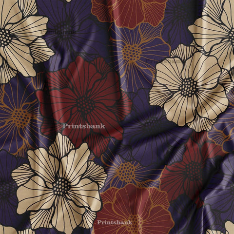 Vintage Shade Big Floral Printed Fabric Online Store