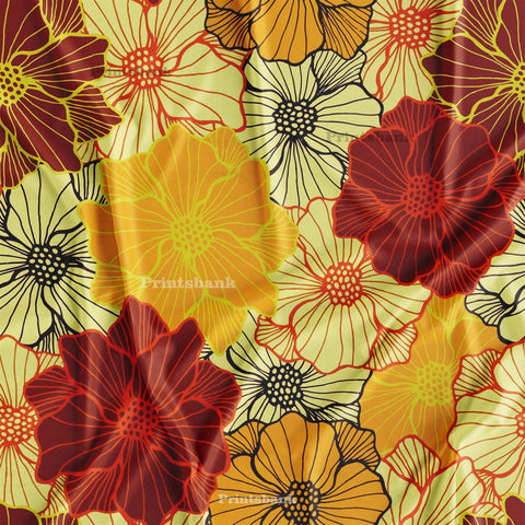 Mustered Brown Big Floral Digital Printed Fabric Online Market India