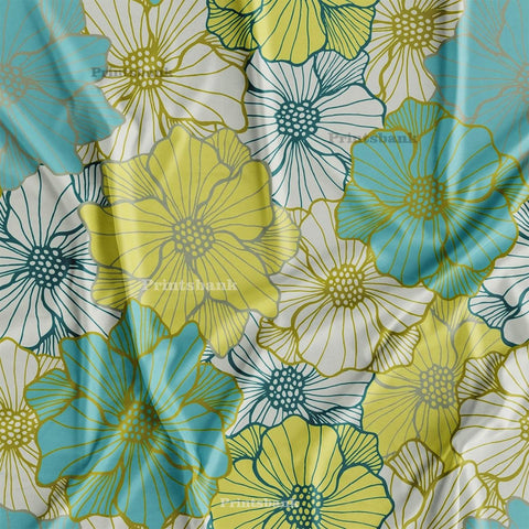 Till Green Big Floral Digital Printed Fabric Online Market