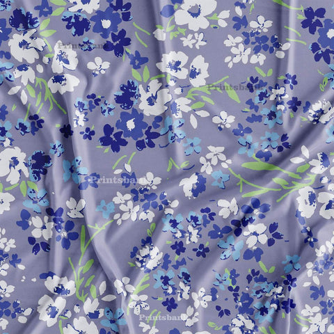 Blue Floral Printed Fabric Wholesale Market