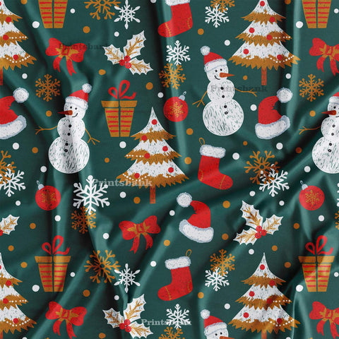 Dark Green Christmas Nursery Digital Printed Fabric Wholesale Price