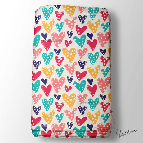 Multicolor Heart Love Printed Fabric For Kid's Dress Material