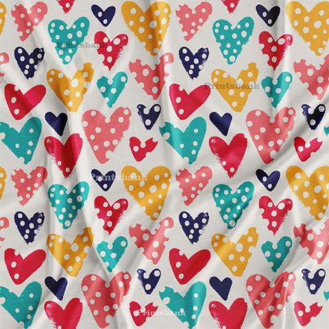 Multicolor Heart Love Printed Fabric For Kid's Dress Material