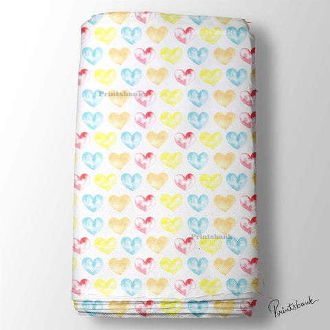 Yellow Blue Valentine Love Printed Fabric For Boutique