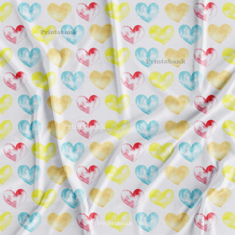 Yellow Blue Valentine Love Printed Fabric For Boutique