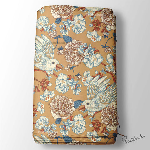 Designer Vintage Bird Digital Printed Fabric Material Online