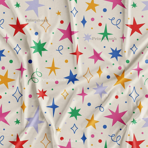 Multicolour Star Christmas Nursery Digital Printed Fabric Material For Kid's