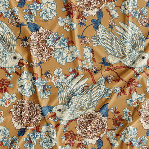 Designer Vintage Bird Digital Printed Fabric Material Online