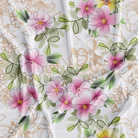 Pink Bunch Floral Digital Print Fabric Material In Surat