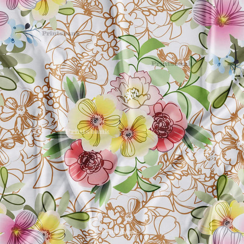 Multi Color Bunch Floral Digital Printed Fabric Wholesale Rate