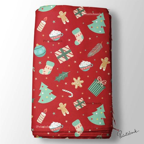 Red Christmas Nursery Digital Printed Fabric Material Wholesale Price