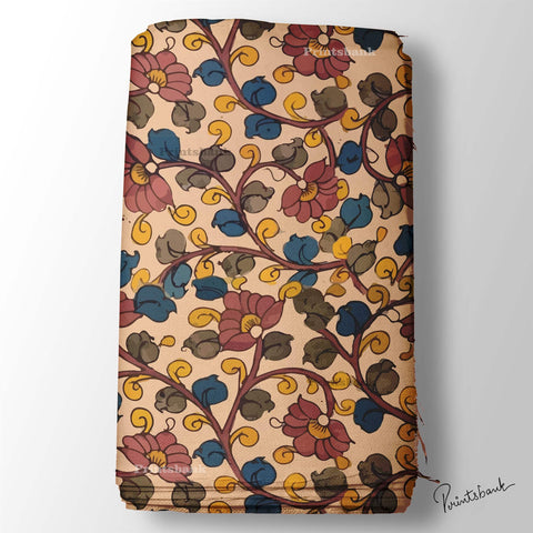 Vintage Kalamkari Floral Digital Printed Fabric Wholesale Price