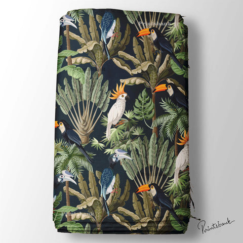 Jungle Print With Bird Digital Printed Fabric Manufacturer In India