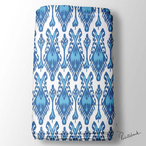 Blue & White Ikat Printed Designer Fabric Online