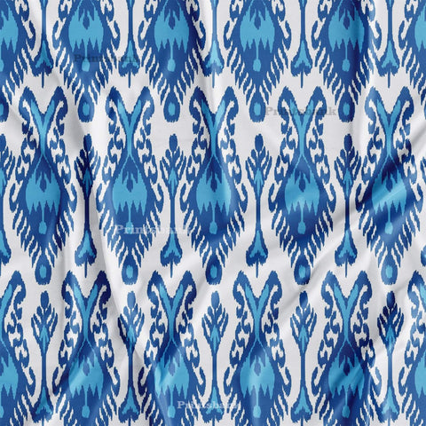 Blue & White Ikat Printed Designer Fabric Online