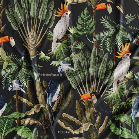 Jungle Print With Bird Digital Printed Fabric Manufacturer In India