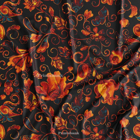 Dark Floral Printed Fabric For Boutique