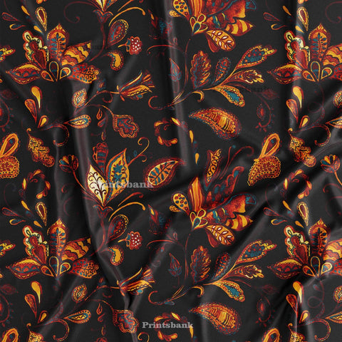 Dark Floral Printed Fabric For Designer Dresses