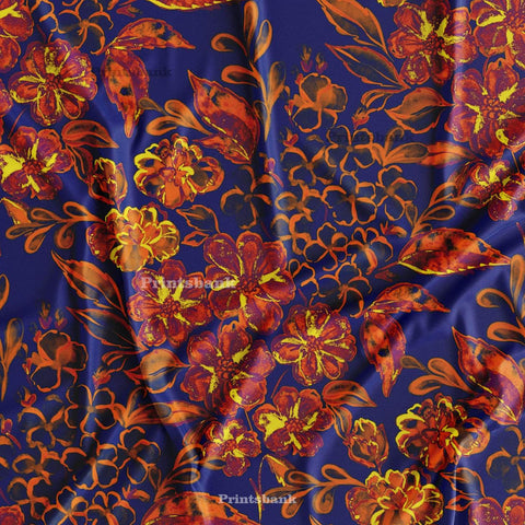 Blue Floral Printed Fabric For Wholesale Kurti