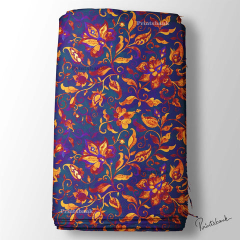 Blue Floral Digital Printed Fabric Manufacturer