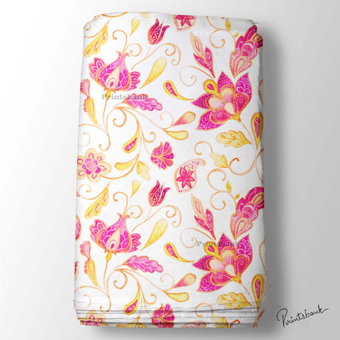 White Floral Pink Printed Fabric Wholesale Supplier