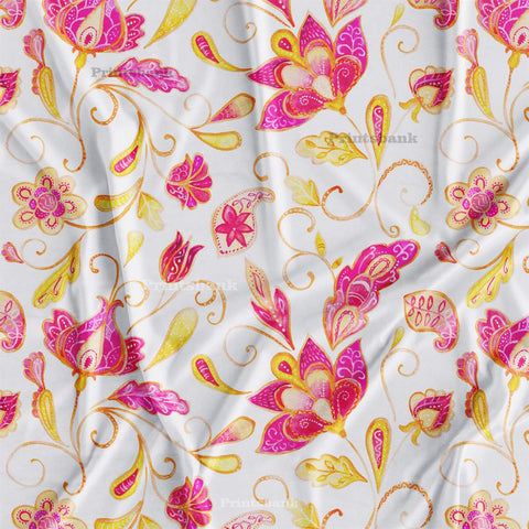 White Floral Pink Printed Fabric Wholesale Supplier