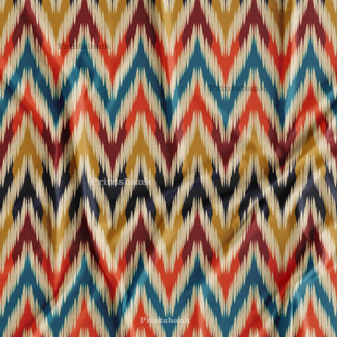 Multi Colour Ikat Digital Printed Fabric For Boutique