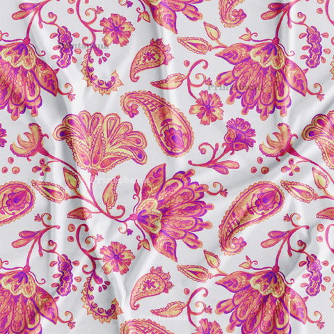 Pink White Floral Digital Printed Fabric Online Market