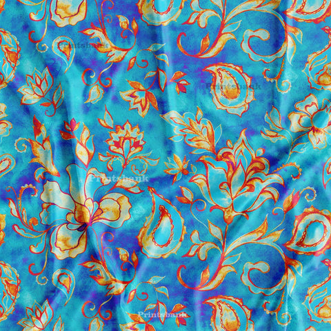 Bright Blue Paisley Printed Fabric Manufacturer India