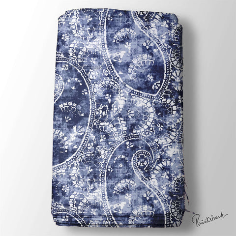 Navy Blue Paisley Printed Fabric Material