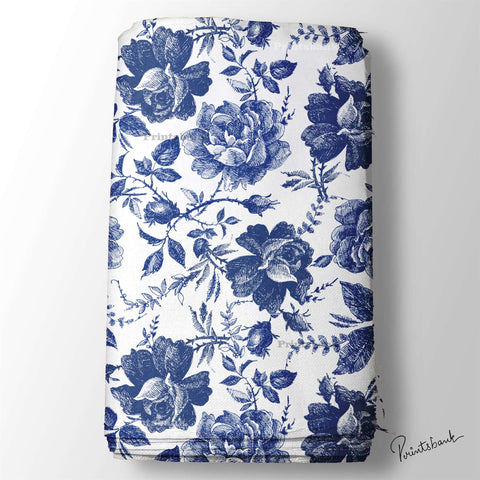 Dark Blue White Floral Printed Fabric Manufacturer India