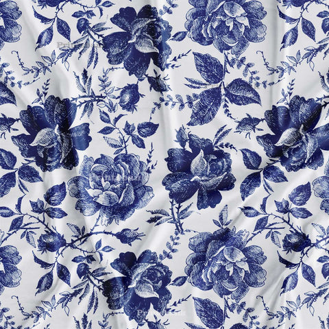 Dark Blue White Floral Printed Fabric Manufacturer India