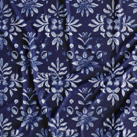 Navy Blue Batik Digital Printed Fabric Online