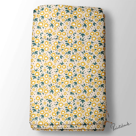 Yellow Small Floral Printed Fabric For Boutique