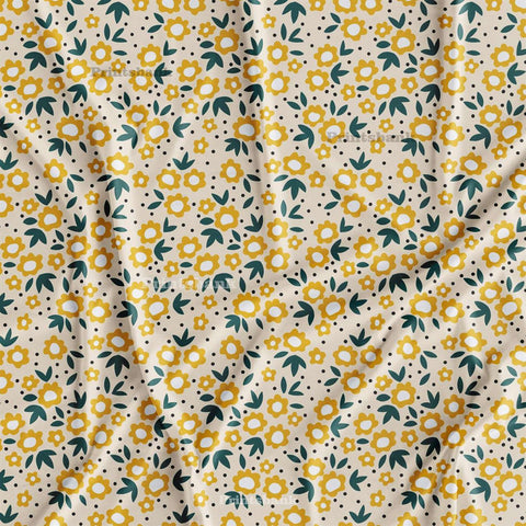 Yellow Small Floral Printed Fabric For Boutique