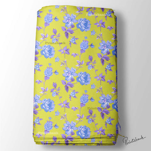 Yellow Floral Digital Printed Fabric Manufacture In Surat