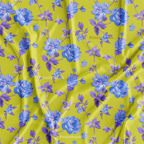 Yellow Floral Digital Printed Fabric Manufacture In Surat