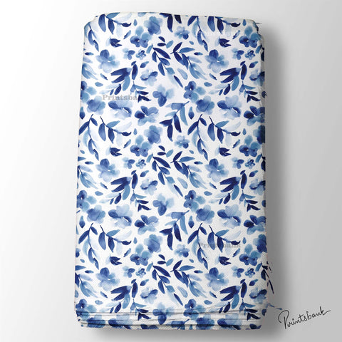 Ink Blue White Floral Digital Printed Fabric Material Store