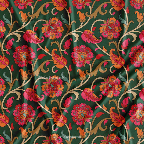 Green Kalamkari Digital Printed Fabric Manufacture In Indi