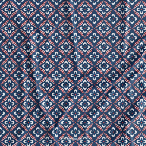 Navy Blue Floral Jaal Printed Fabric Online India