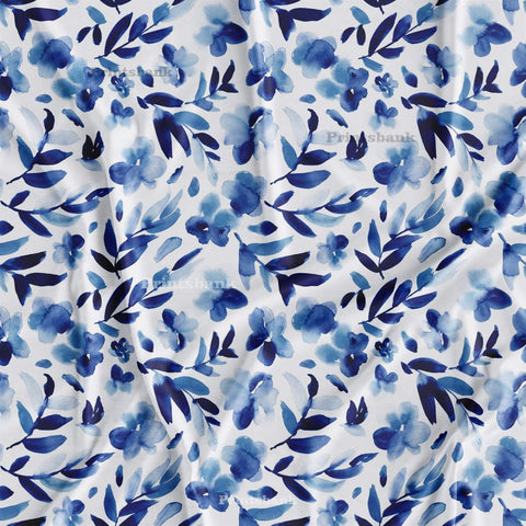 Ink Blue White Floral Digital Printed Fabric Material Store